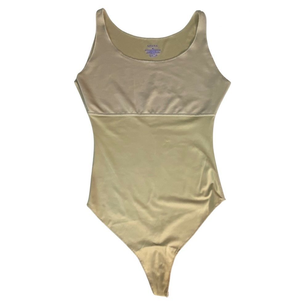 Spanx By Sara Blakely Tank Bodysuit Shapewear Beige Nude Lace Thong Size M